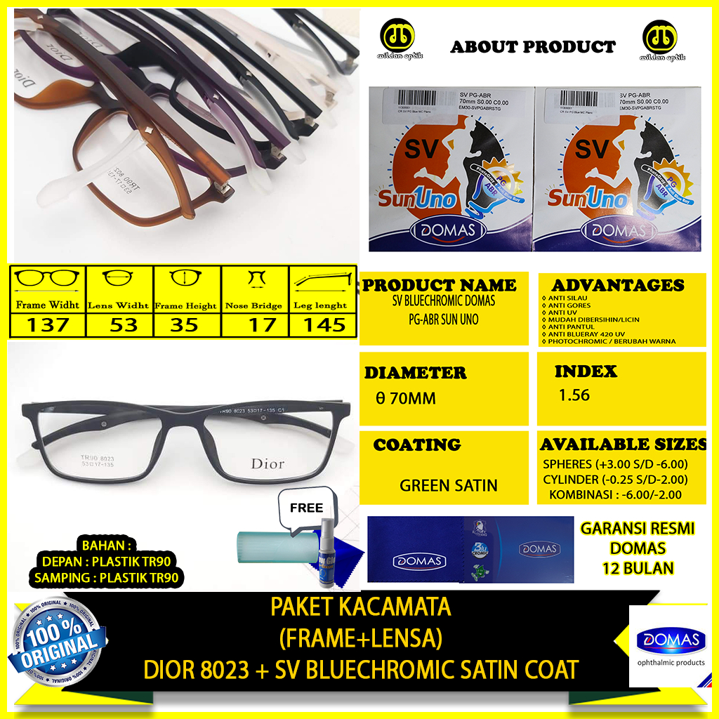 Paket Kacamata Bluechromic Domas PG-ABR Sun Uno 8023