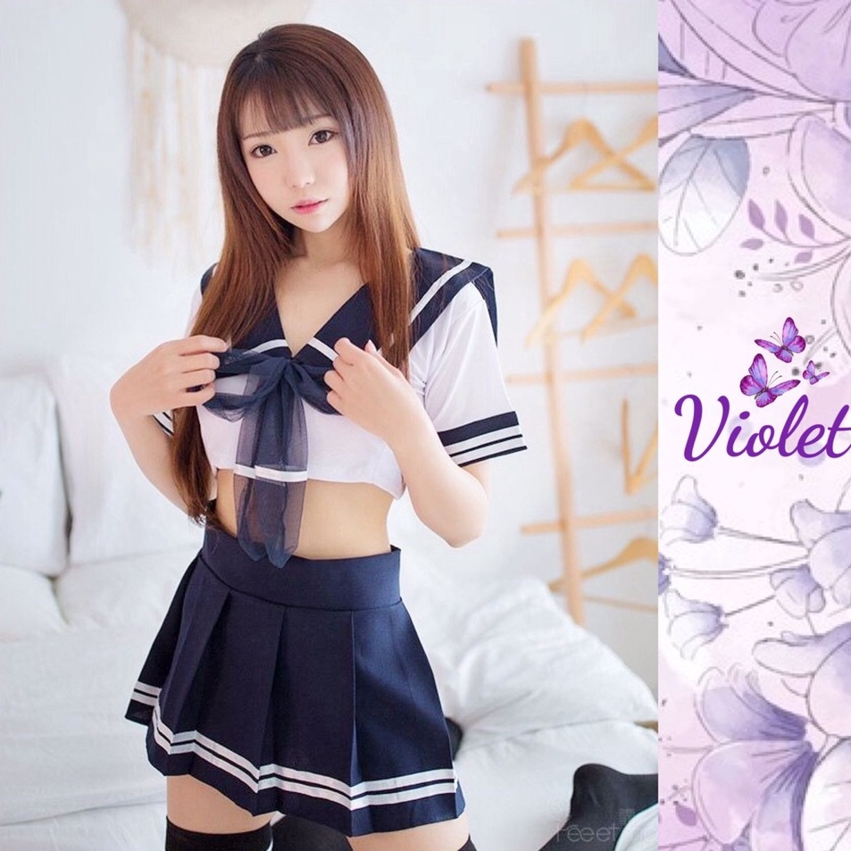 Violet Set Lingerie Sexy  Rok  Gstring Cosplay Model Seragam Siswi Jepang 1149