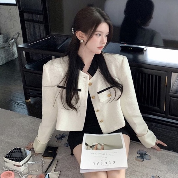 Harga Bersahabat Susana Mall Blazer Tweed Crop Wanita Elegan Korea M599