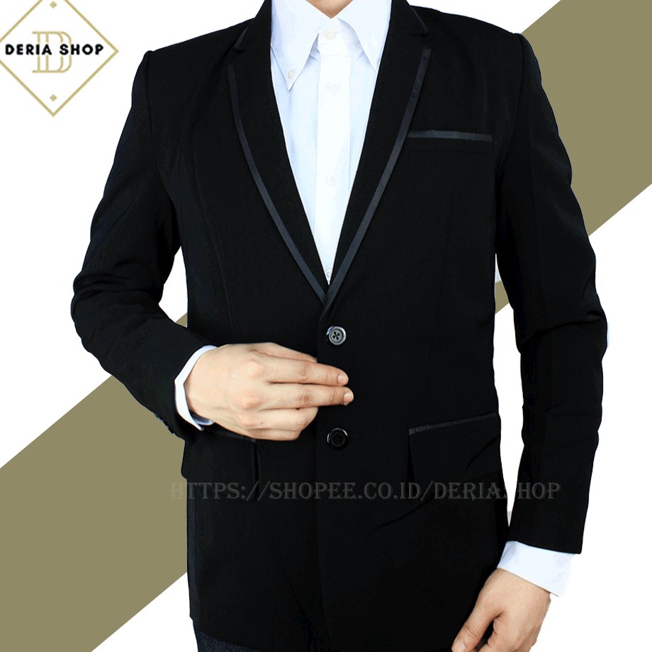Jas Formal Kantor Pria Dewasa Hitam Polos Baju Jas Cowok Premium Kantoran Laki Casual Murah Blezer S