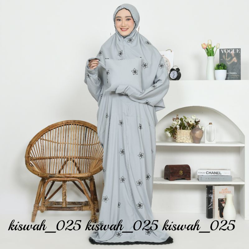 Kiswah - Mukena Terusan Dewasa Bordir Bunga Tabur