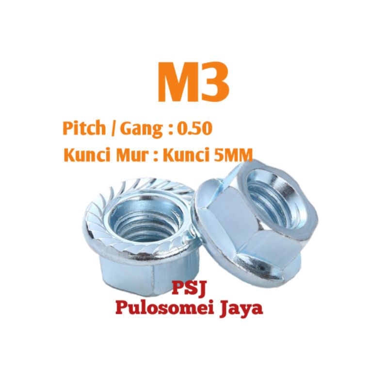 Mur Flange M3 / Flange Nut M3 Putih / Flange Nut Galvanis Putih M3