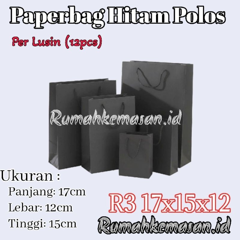 

Paperbag Hitam Polos R3 17x15x12 cm / Tas kertas Hitam polos