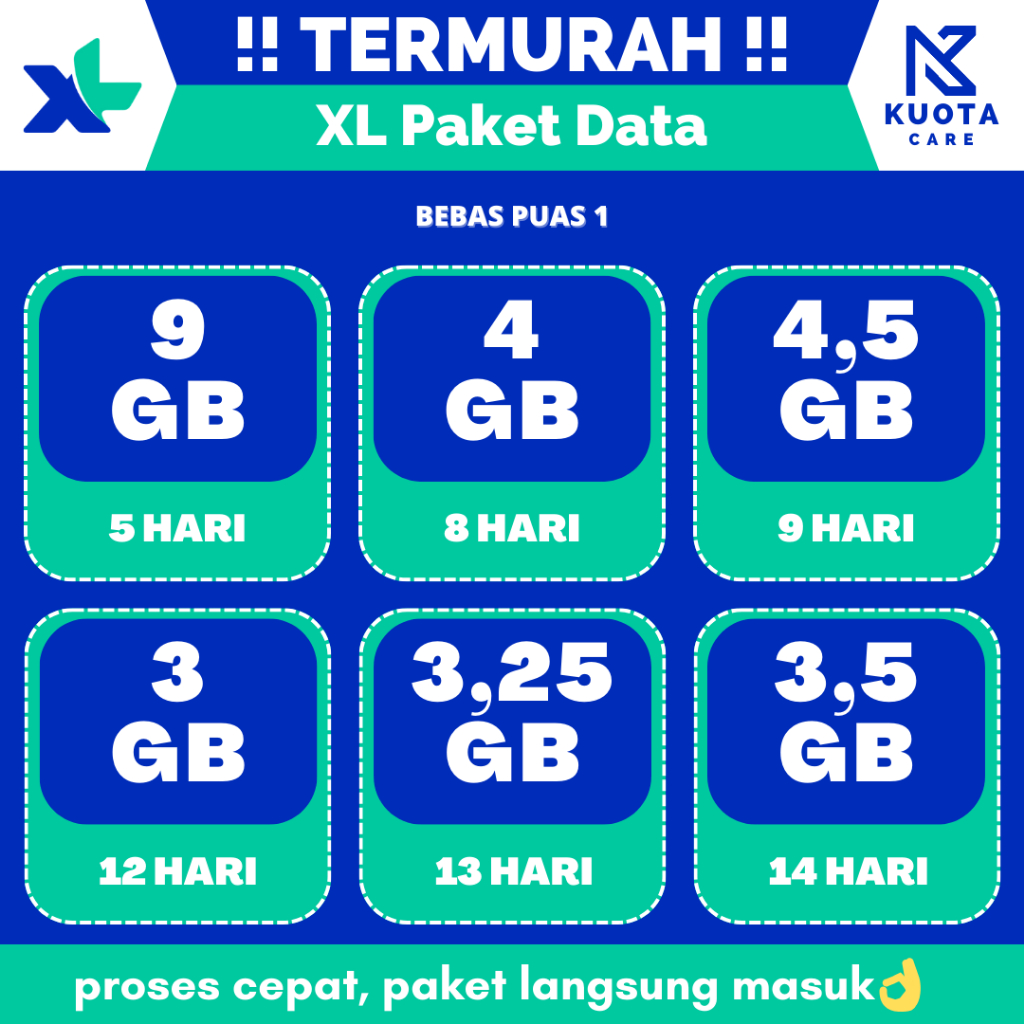 Inject XL Paket Data / Kuota Internet Bebas Puas Promo Murah