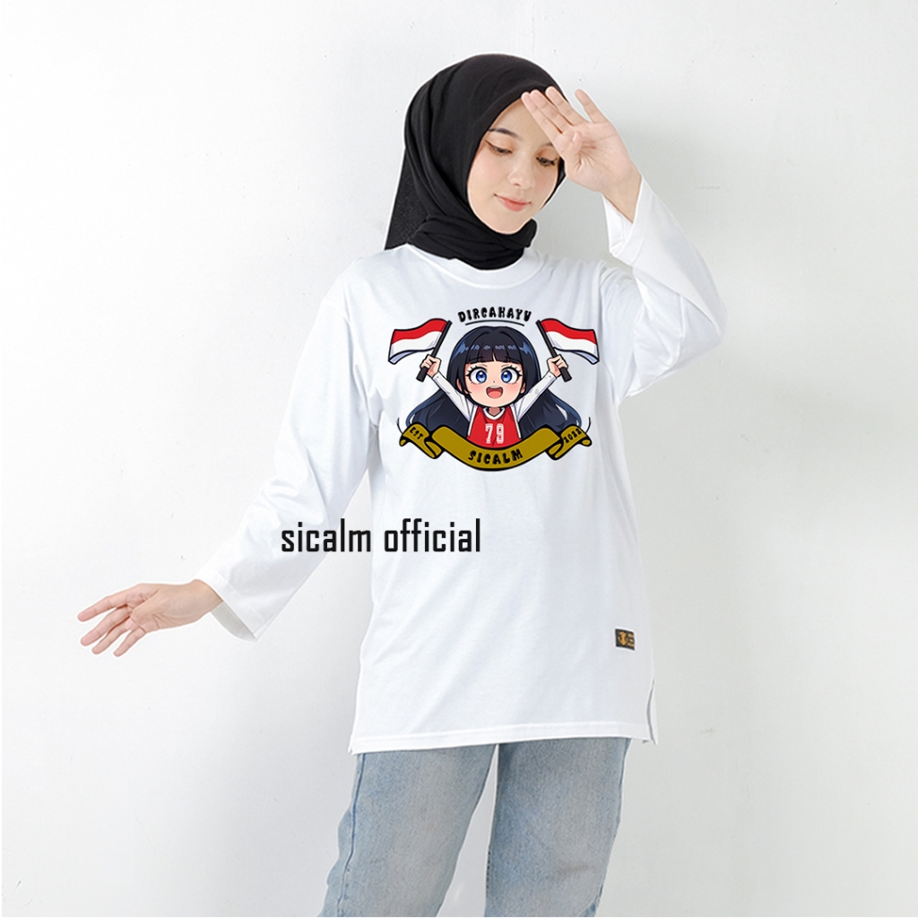 kaos wanita oversize lengan panjang kaos longsleeve jumbo kaos wanita lengan panjang tebal agustusan