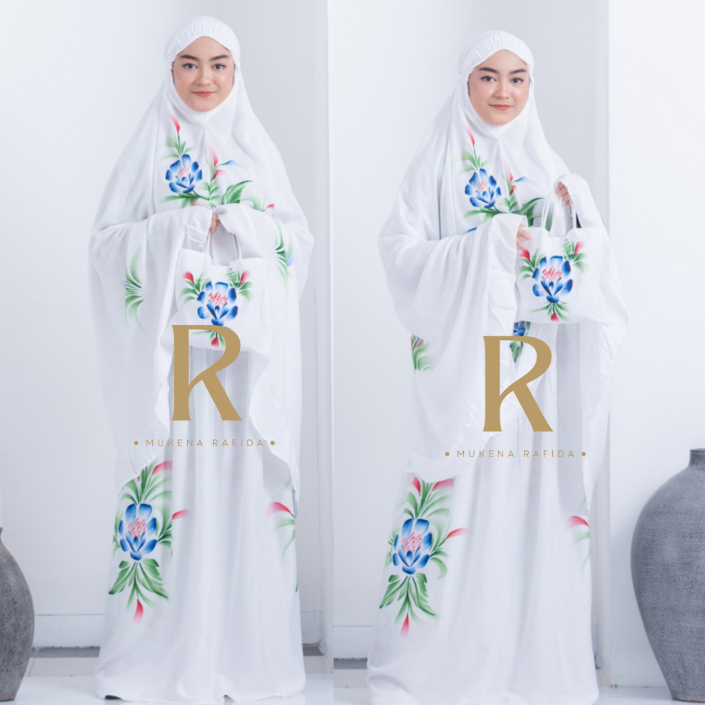 Mukena Lukis Handmade Atas Bawah Bahan Rayon | Mukena Setelan Dewasa Polos Lukis | Mukena Bali Dingi