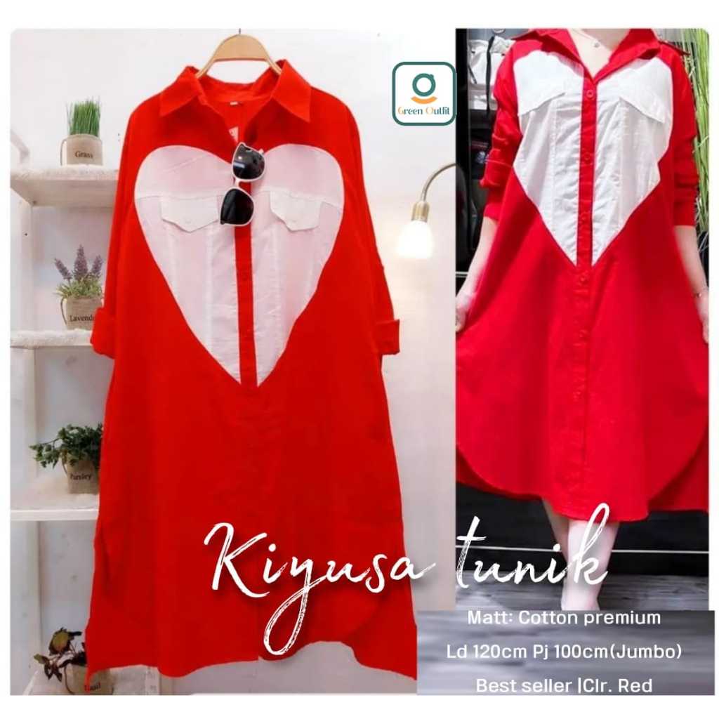 kiyus tunik wanita jumbo merah putih agustusan kemerdekaan jumbo ld 120 katun polos terbaru kekinian