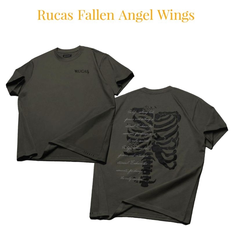 Rucas Fallen Angel Wings Green Black Skeleton Tee - Rucas S15 Tee Pak Dedi - Footwearid Official