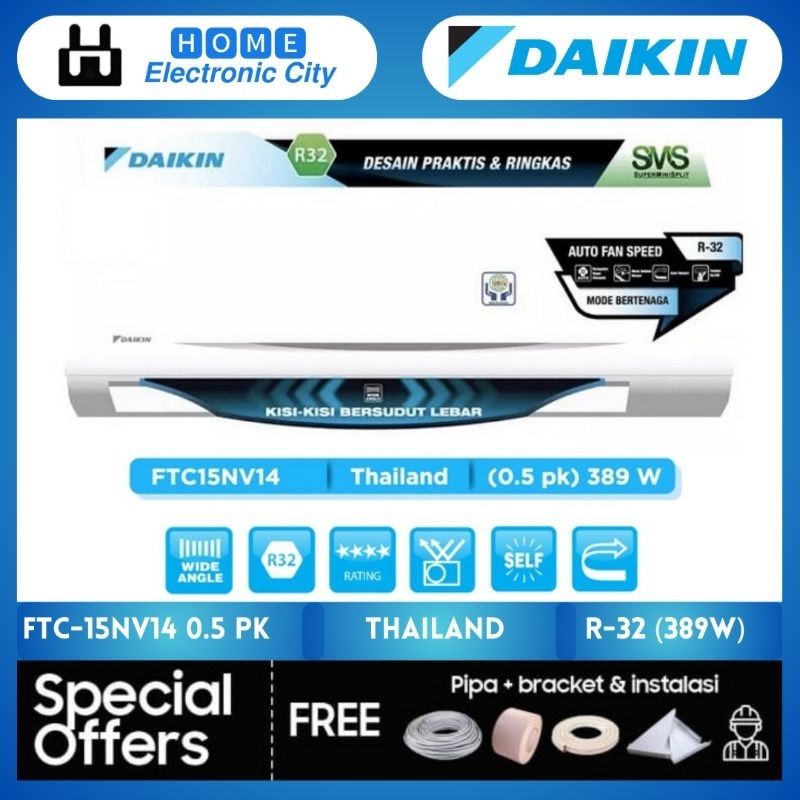 AC DAIKIN THAILAND (FTC15NV14 + RC15NV14) STANDARD [1/2 PK] (389 WATT) TURBO COOLING R32 (BTU/h 5.00
