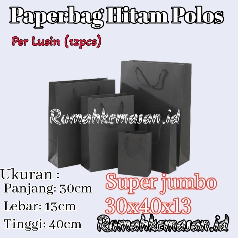 

Paperbag Hitam Polos Super jumbo 30x40x13 cm / Tas kertas Hitam polos