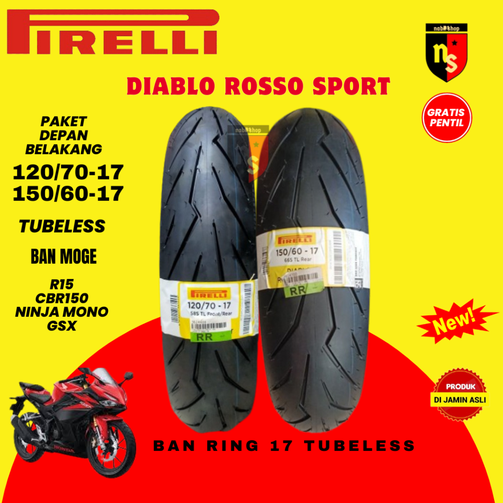 Paket Ban Pirelli Diablo Rosso Sport 120/70-17 & 150/60-17 DRS ( Paket Ban Ninja 250 / R15V3 / ZX25R