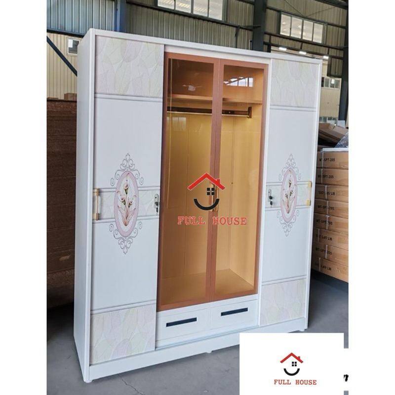 KHUSUS KARGO LUAR SURABAYA lemari pakaian lemari baju 4 pintu kombinasi sliding geser dan swing deng