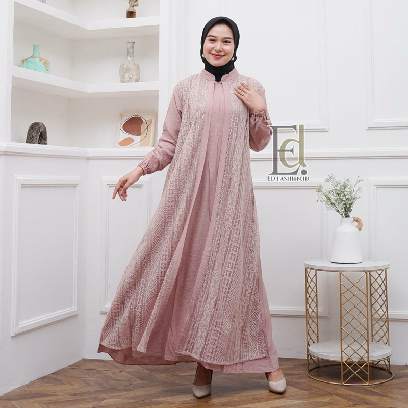 Ennola Dress Maxi Burkat Gamis Mix Burkat Gamis Pesta Mewah Elegan, Gamis Ennola Bahan Polo Linen Mi