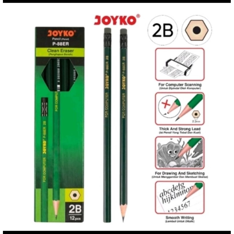 

PENSIL + PENGHAPUS JOYKO P-88ER 2B 1 PACK ISI 12 PCS KUALITAS SUPER