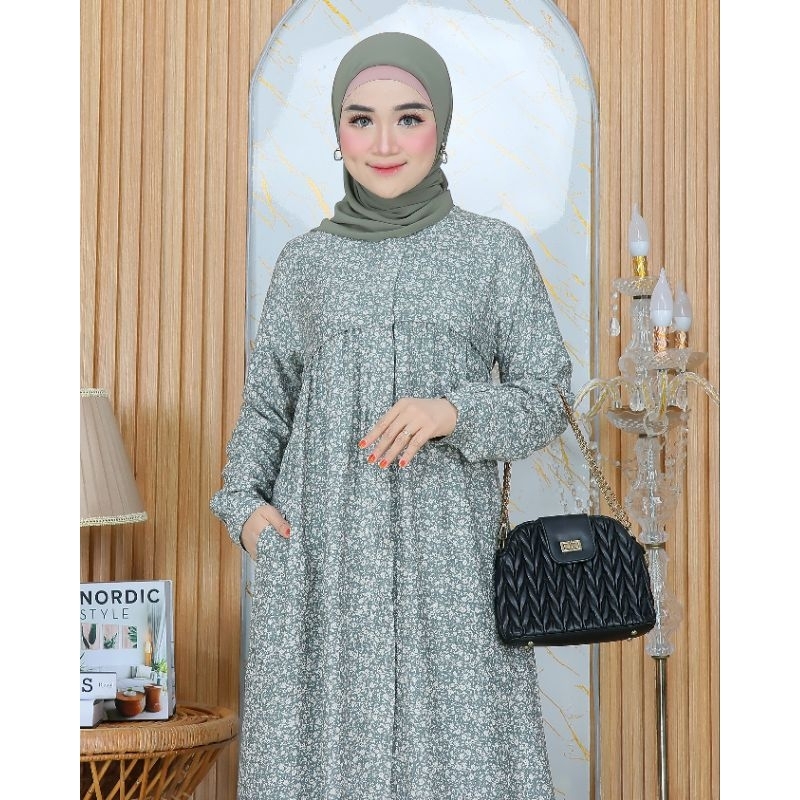 Gamis / Dress Rayon Premium Motif Bunga Kecil