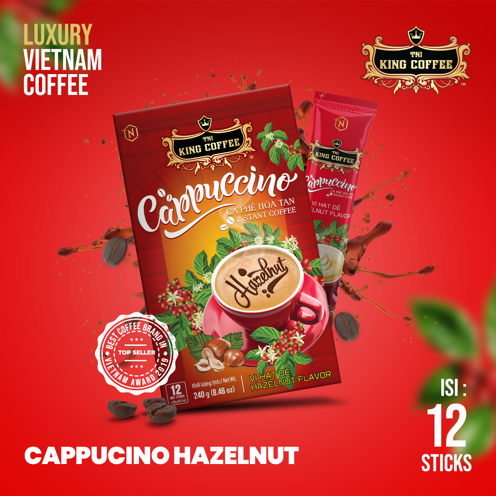 

Kopi Vietnam King Coffee Cappuccino Hazelnut Flavor Ground 12 Stiks