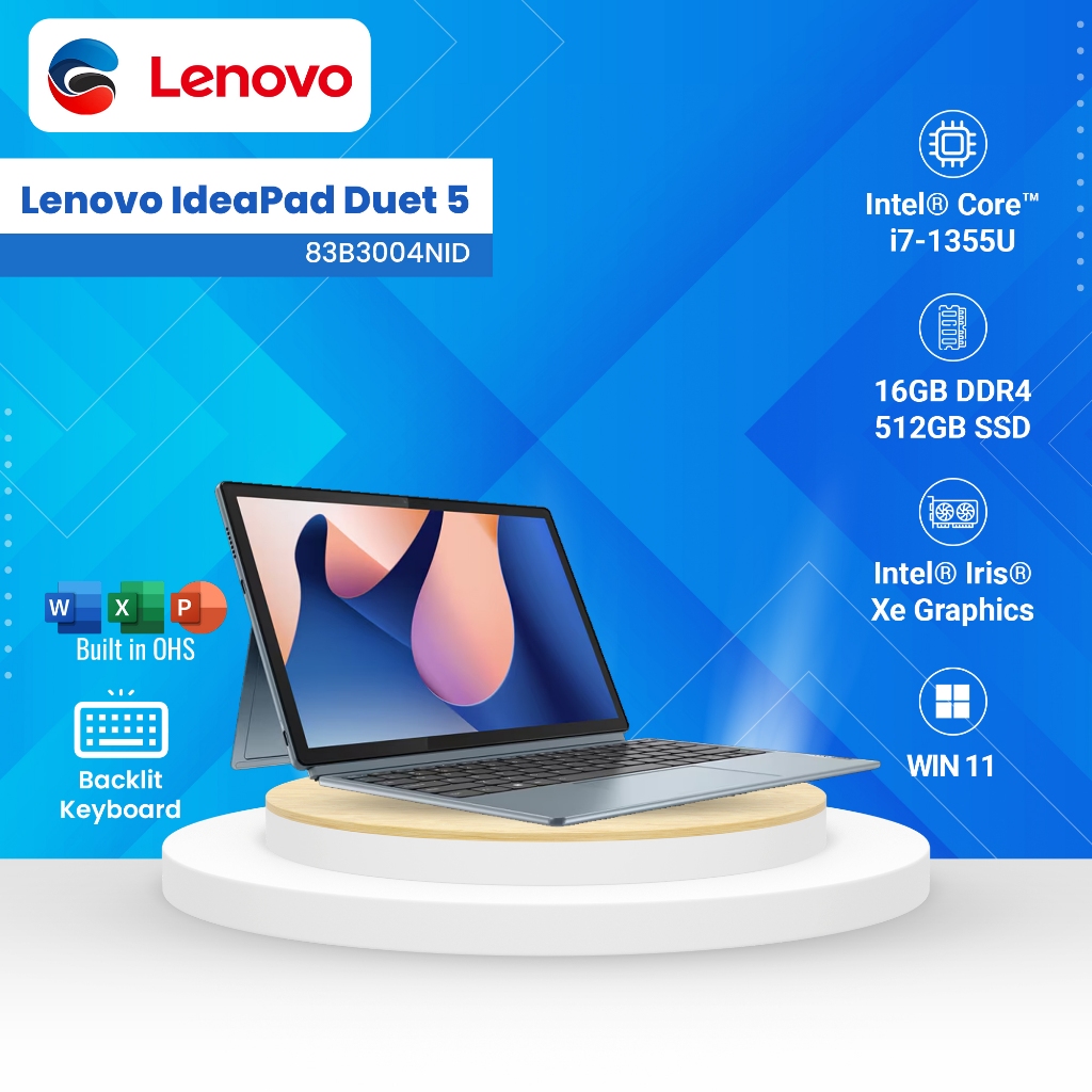 LENOVO Laptop Duet5 12IRU8 Intel Core I7 1335U 16G 512GB SSD Iris Xe W 11 Touchscreen 12.4" Storm Gr