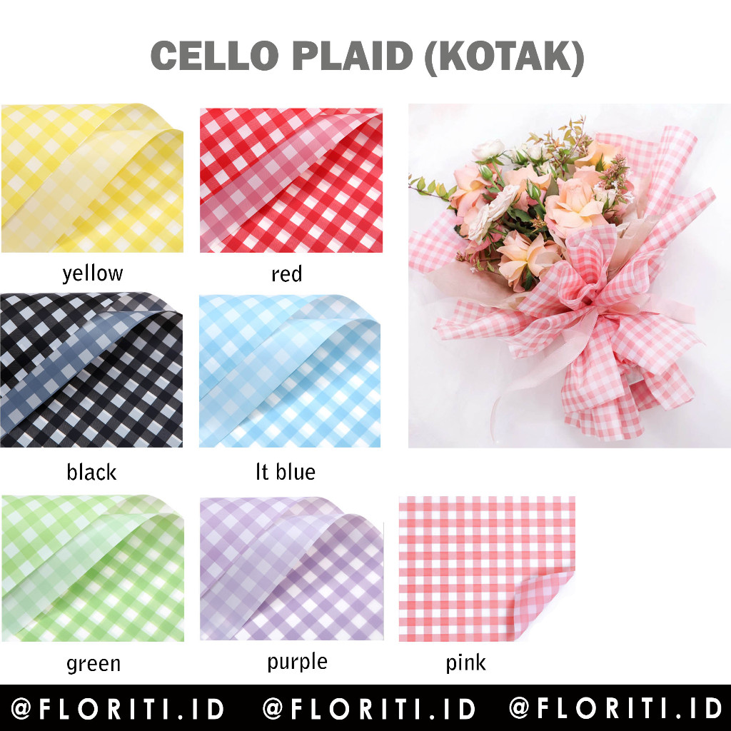 

(20 lembar) kertas buket cellophane motif kotak/plaid flower wrapping