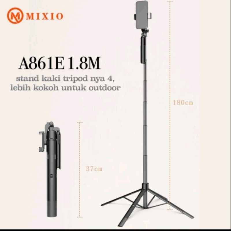 MIXIO A861E Tongsis Tripod Bluetooth Stabilizer Gimbal LED - 180cm