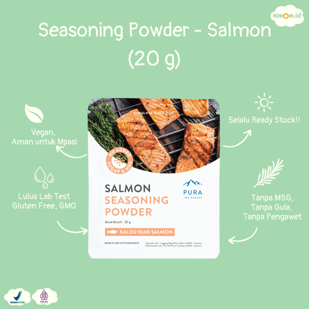 

Pura Kaldu Asli | Bumbu Kaldu Salmon (20gr) - Salmon Seasoning Powder - Kaldu Mpasi