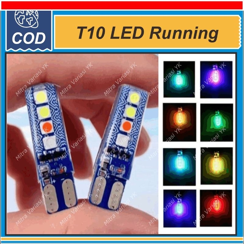 LAMPU SENJA LED KOTA RGB WARNA WARNI PELANGI T10 TANCAP RAINBOW 8 TITIK MATA PLAT NOMOR KABIN SPION 