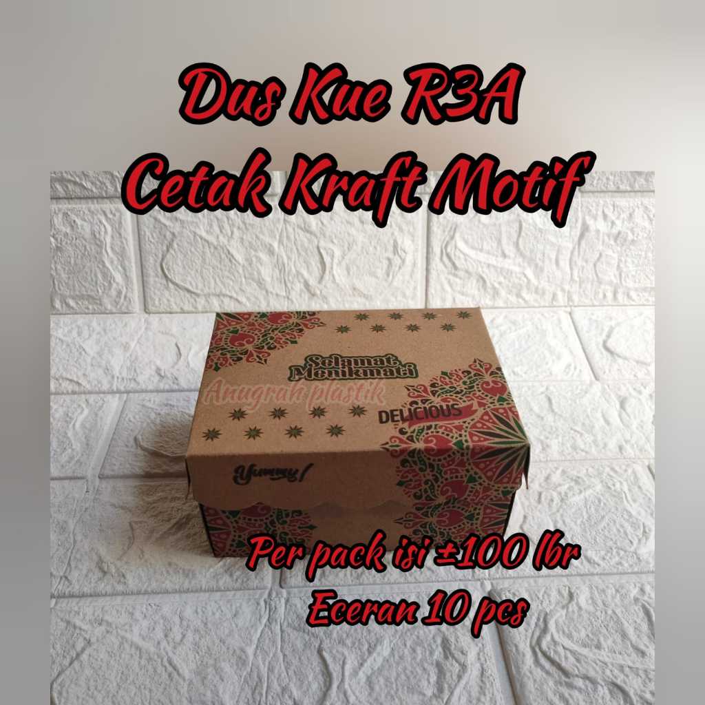 

Dus R3A Cetak Kraft MOTIF / Dus kue motif coklat 3Ank Uk 14 x 10 ,7 x 7 cm PER 10 LBR