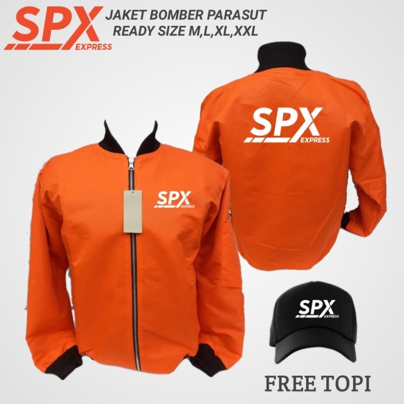 Jaket Bomber Parasut Orange Logo SPX (Shopee Xpress) Bonus Topi