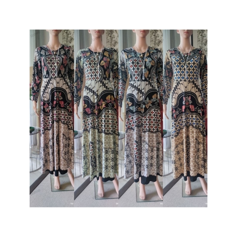 Gamis Jersey Korea Motif Batik All Size up to BB 80 KG