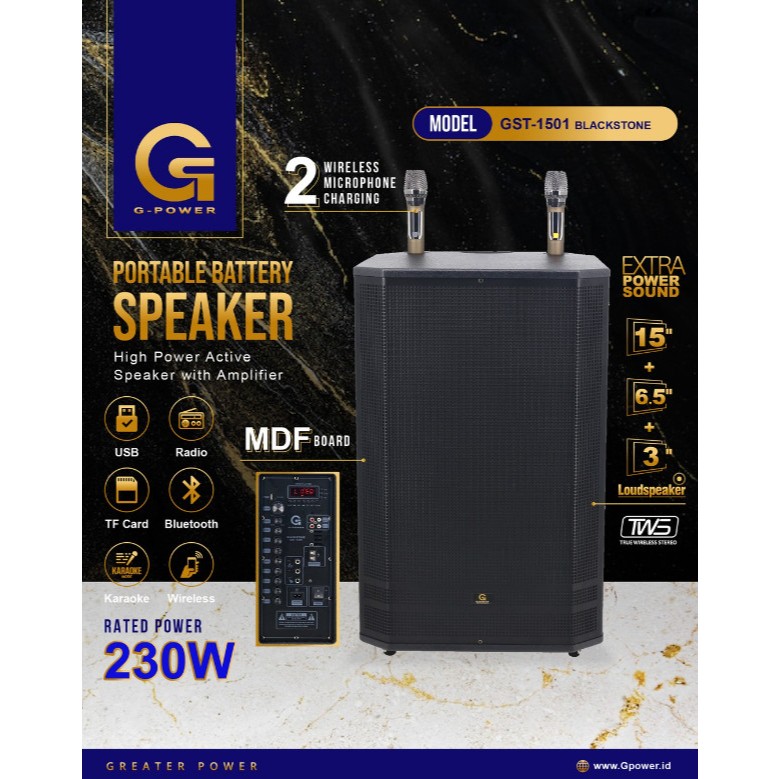 G-Power Speaker Aktif Bluetooth Portable 15" inch GST-1501 BLACKSTONE