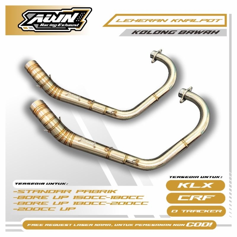 pipa leher knalpot crf klx wr155 d tracker tipe kolong bawah standar dan bor up 150cc - up200cc