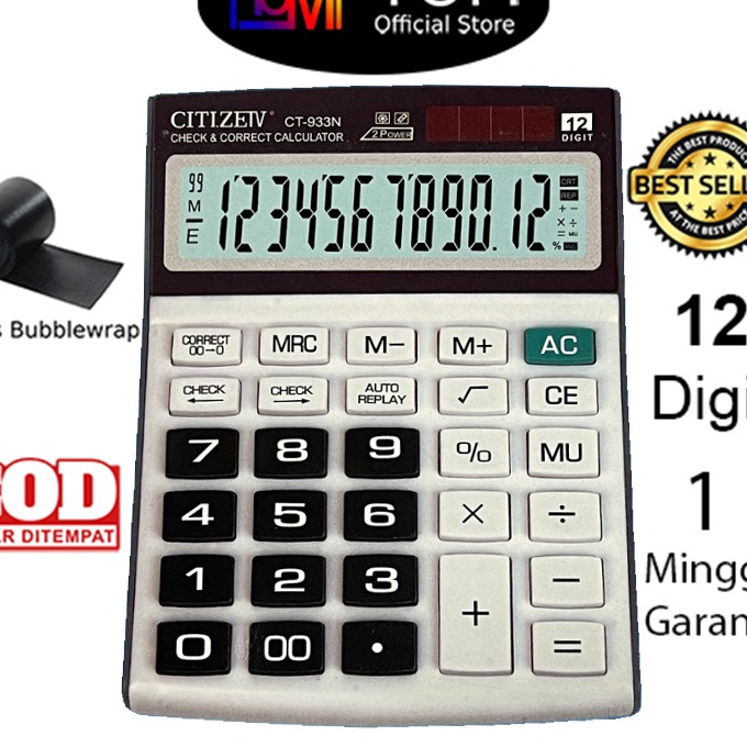 

HJ6 Kalkulator CT933N 12 Digit Calculator Check Dual 2 Power