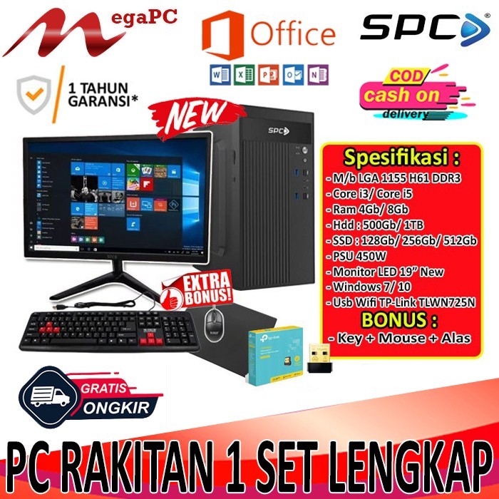 1 Set Pc Komputer Rakitan Lengkap Plus Monitor 19 inch