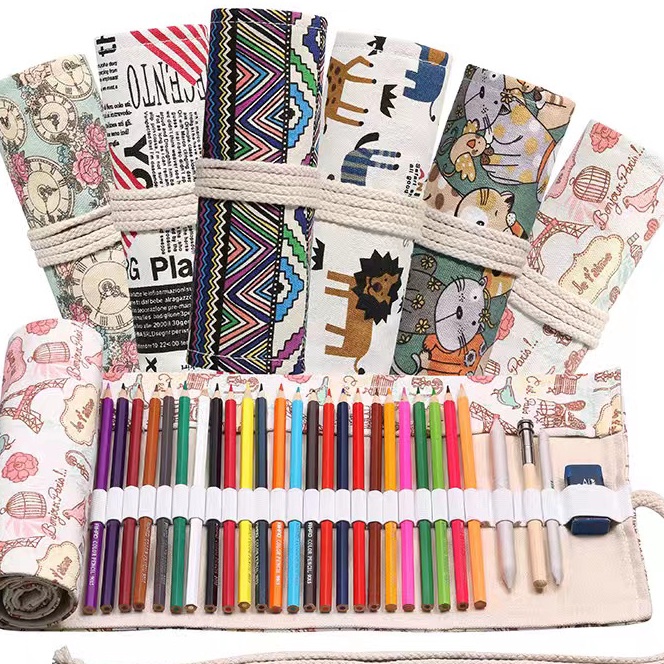 

KF7 Bohemian Tas Pensil Gulung Canvas 36 Slot Ukuran 46x2cm Colour Pencil Case Slots Tas Tempat Pensil Warna Gulung Canvas