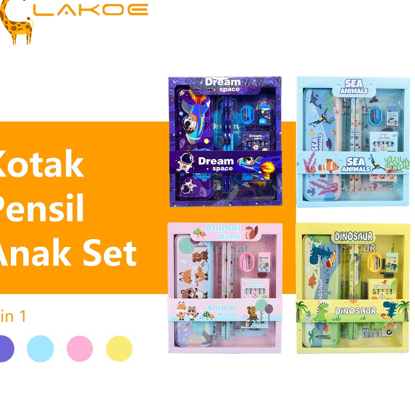 

FG2 LAKOEINDONESIA Kotak Pensil Anak Set 6 In1 Stationery Kotak Pensil Karakter Alat Tulis Anak Set