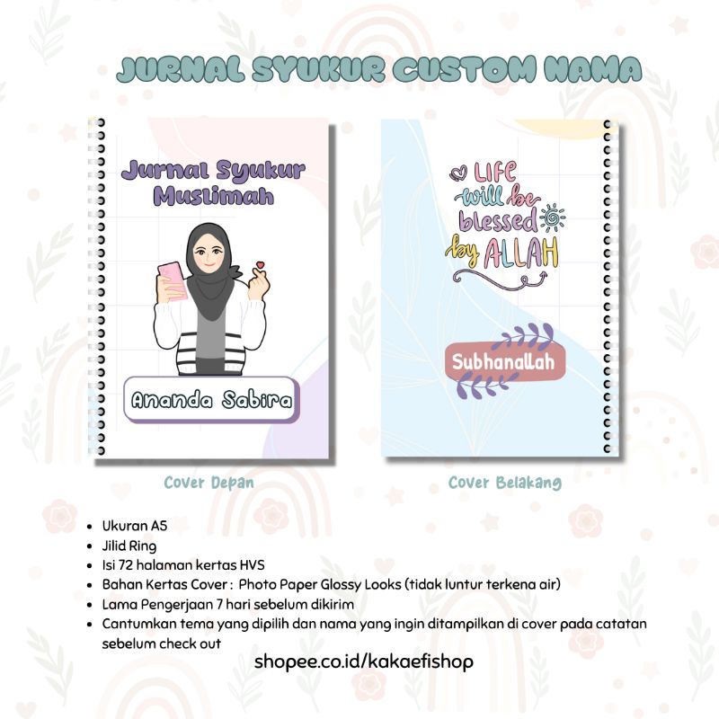 

Jurnal Syukur Size A5 Untuk Muslimah Cover Estetik Bisa Custom Nama