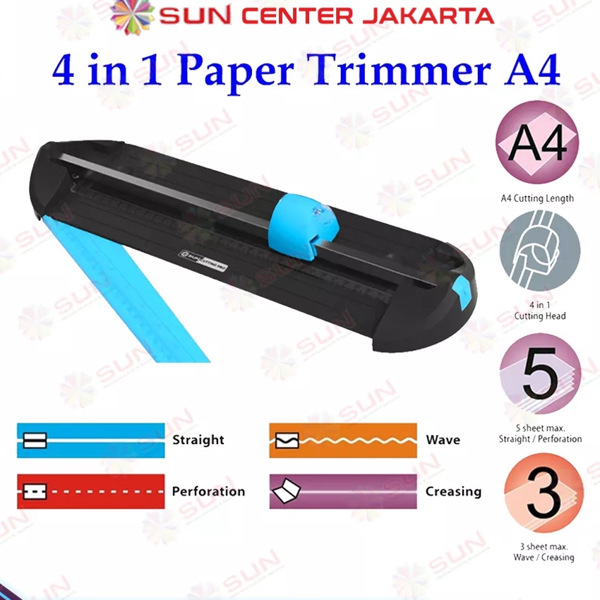 

Spesial Alat Potong Kertas 4 in 1 uk A4 SUN Cutting Pro CPMT41A4 Paper Cutter Trimmer Multifungsi untuk Potong Garis Lipat Perforation Putus putus Creasing Potong Gelombang Wave