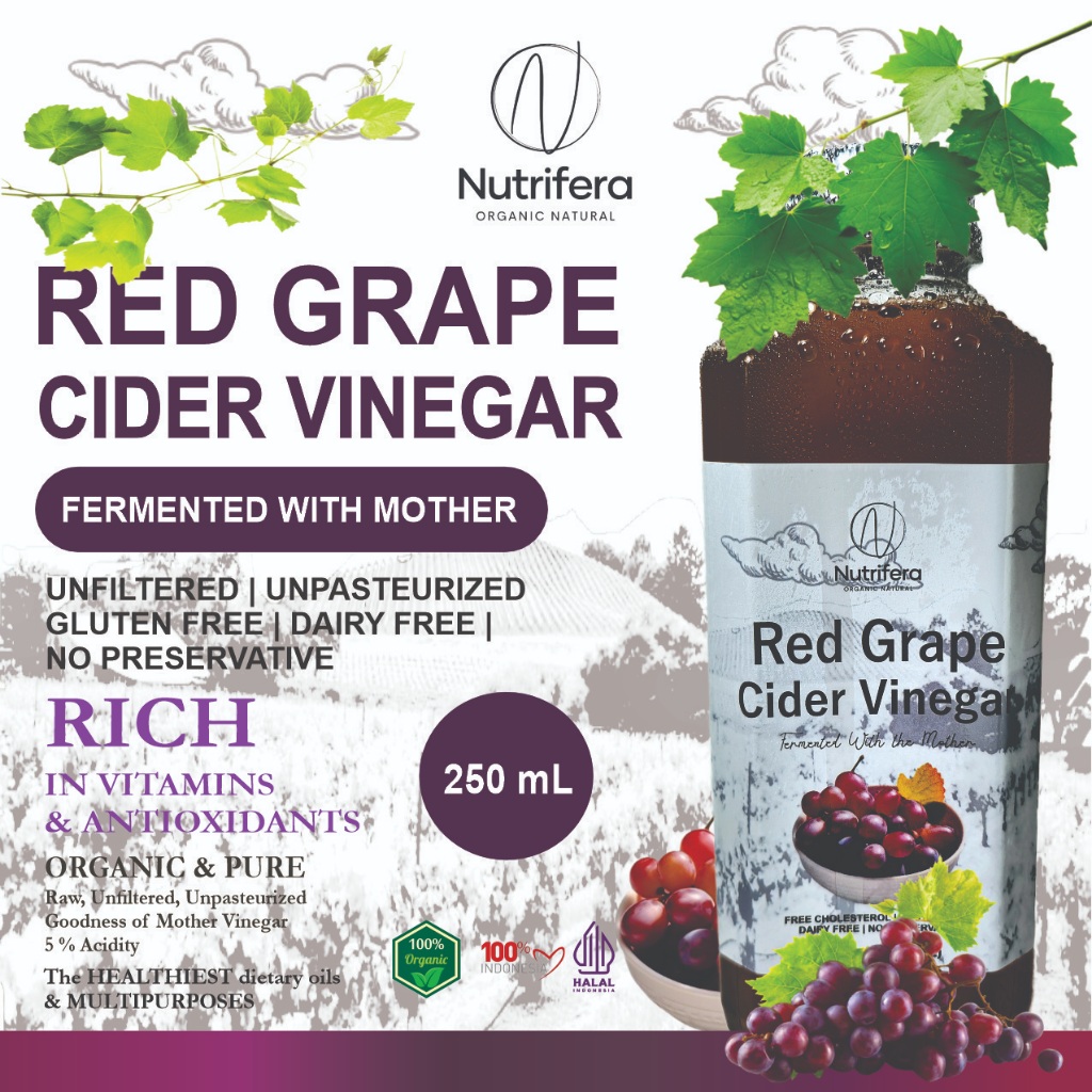 

NUTRIFERA Cuka Anggur Merah 250ml Mother Endapan Fermentasi Probiotik / Red Grape Cider Vinegar