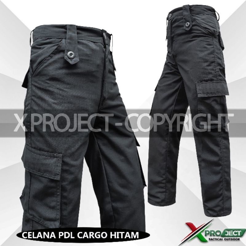 CELANA PDL PANJANG LAPANGAN HITAM CARGO KERJA BRIMOB SATPAM RIPSTOK KOTAK