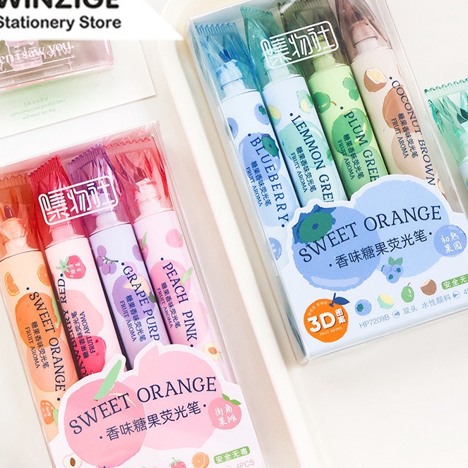 

Flash Sale Winzige 4pcs Fruit Scented Highlighter Stabilo Pastel Spidol Warna Warni Morandi Highliter Dual Tip Lucu Journal Marker Pen Alat Tulis Stationery