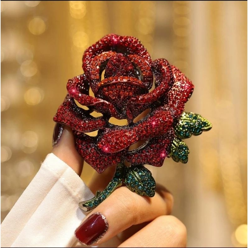 Bros Bunga Mawar Besar Full Crystal Premium Mewah Elegant