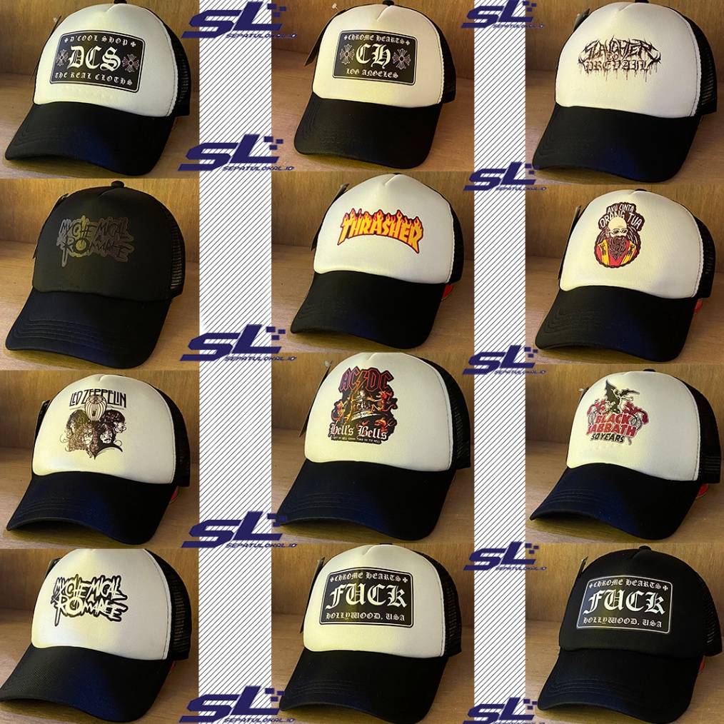 MURMER Topi Pria Wanita Trucker Hat Band Metal Topi Jaring Distro Original Dewasa Couple Pasangan Ca