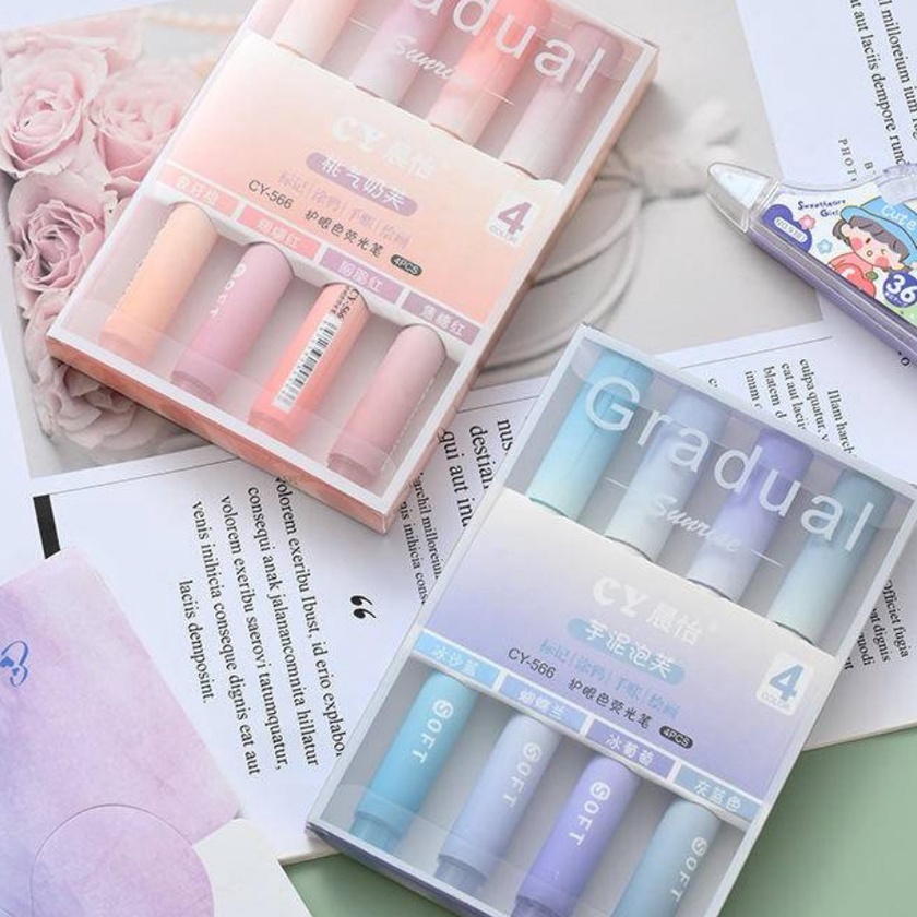 

Grosir KAWA 4PcsSet Pena Stabilo Kawaii Permen Warna Pastel Highlighter Lucu Aesthetic Estetik