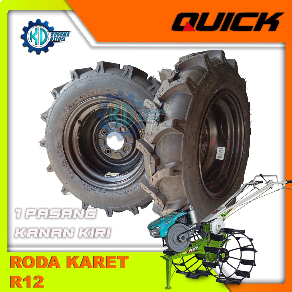 1 SET RODA KARET RING 12 - ORIGINAL TRAKTOR QUICK - Rubber Tire Ring 12 Sub Group - L R - KANAN KIRI