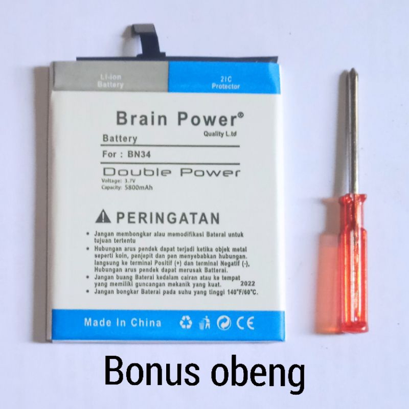 batre batre brain power xiaomi redmi 5a 5A BN34 bonus obeng bintang batre xiaomi redmi 5a brain powe