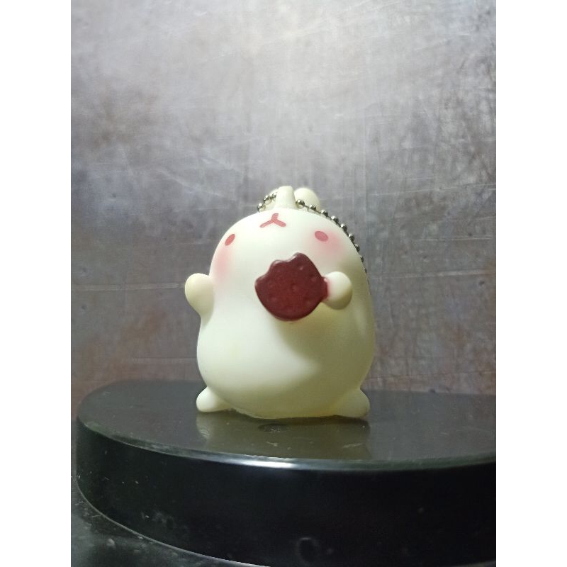 Figure Cartoon Character Molang Eating Cookies Keychain Strap