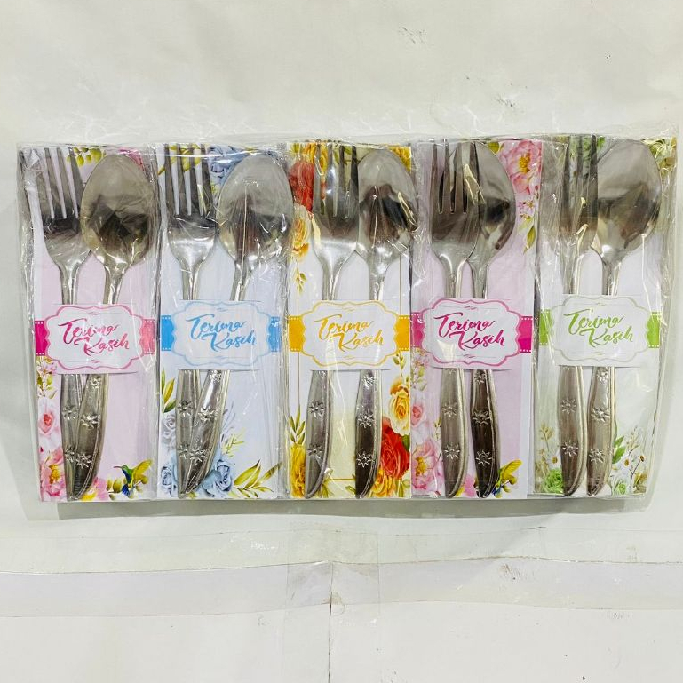 Souvenir Pernikahan Sendok Garpu Stainles Kemasan Alas Shabby ISI 50 PCS