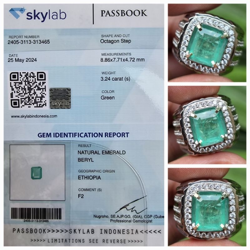 Natural Zamrud Green Emerald Ethiopia Sertifikat 3.24 crt
