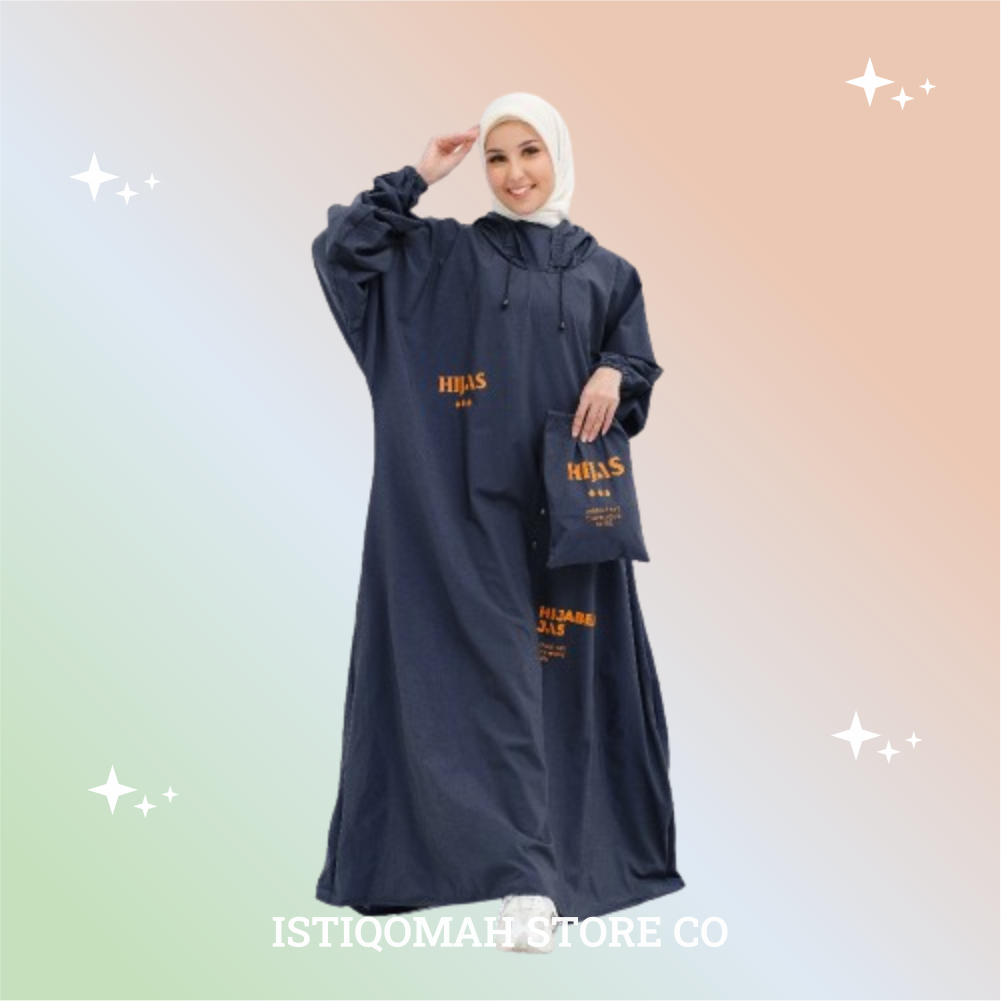 Jas Hujan Gamis Muslimah Ponco Syar'i Bahan Kuat & Tebal PVC 0.18 Ukuran Jumbo Fit To XXL