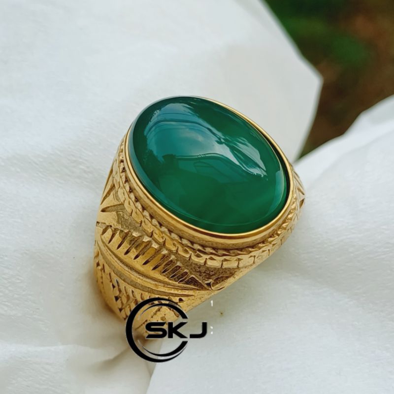 CINCIN BATU AKIK HIJAU GARUT RING TITANIUM