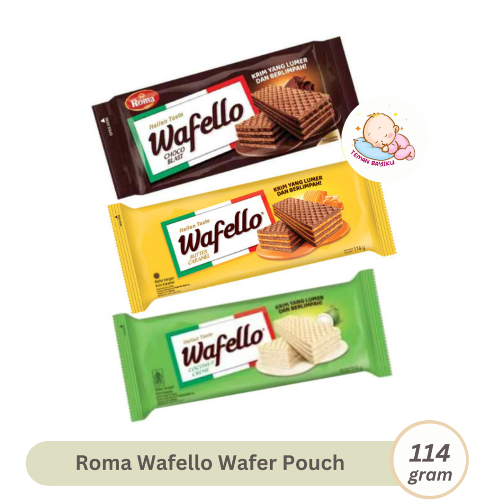 

Roma Wafello 114gr Wafer Krim Chocolate Karamel Coconut Kemasan Pouch